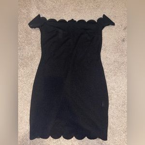Black scallop mini dress